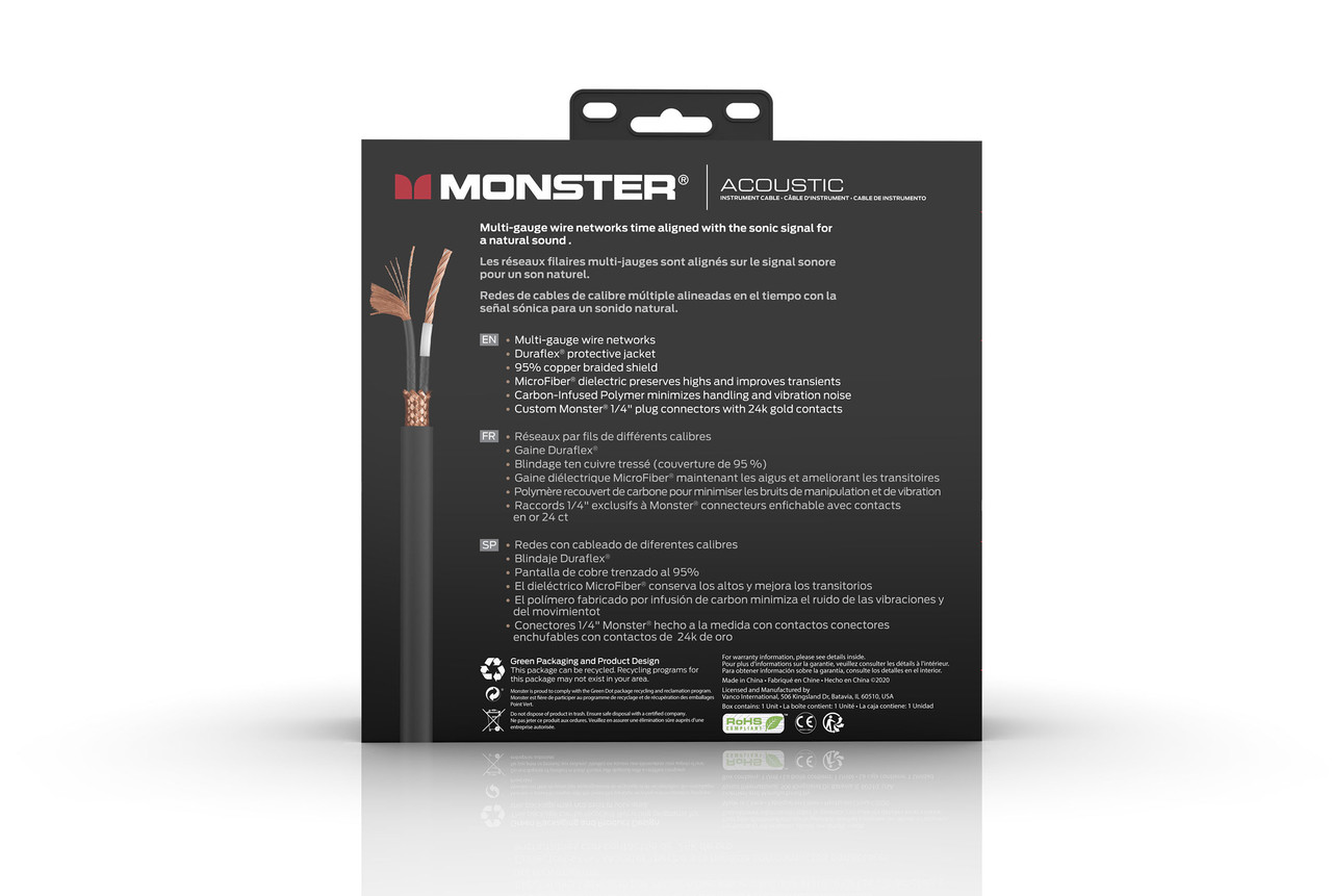 Monster MACST2-12WW Prolink Acoustic 1/4" Instrument Cable Straight to Straight 12' (MACST2-12WW-U) | Musician Madness