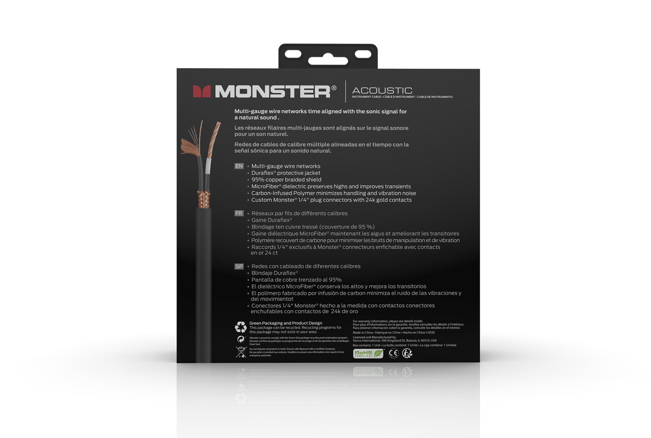 Monster Acoustic 12' R/A CableStraight to Right Angle Buy the Monster Cable Acoustic 12' R/A Cablestraight To Right Angle (MACST2-12AWW-U) at Musician Madness with