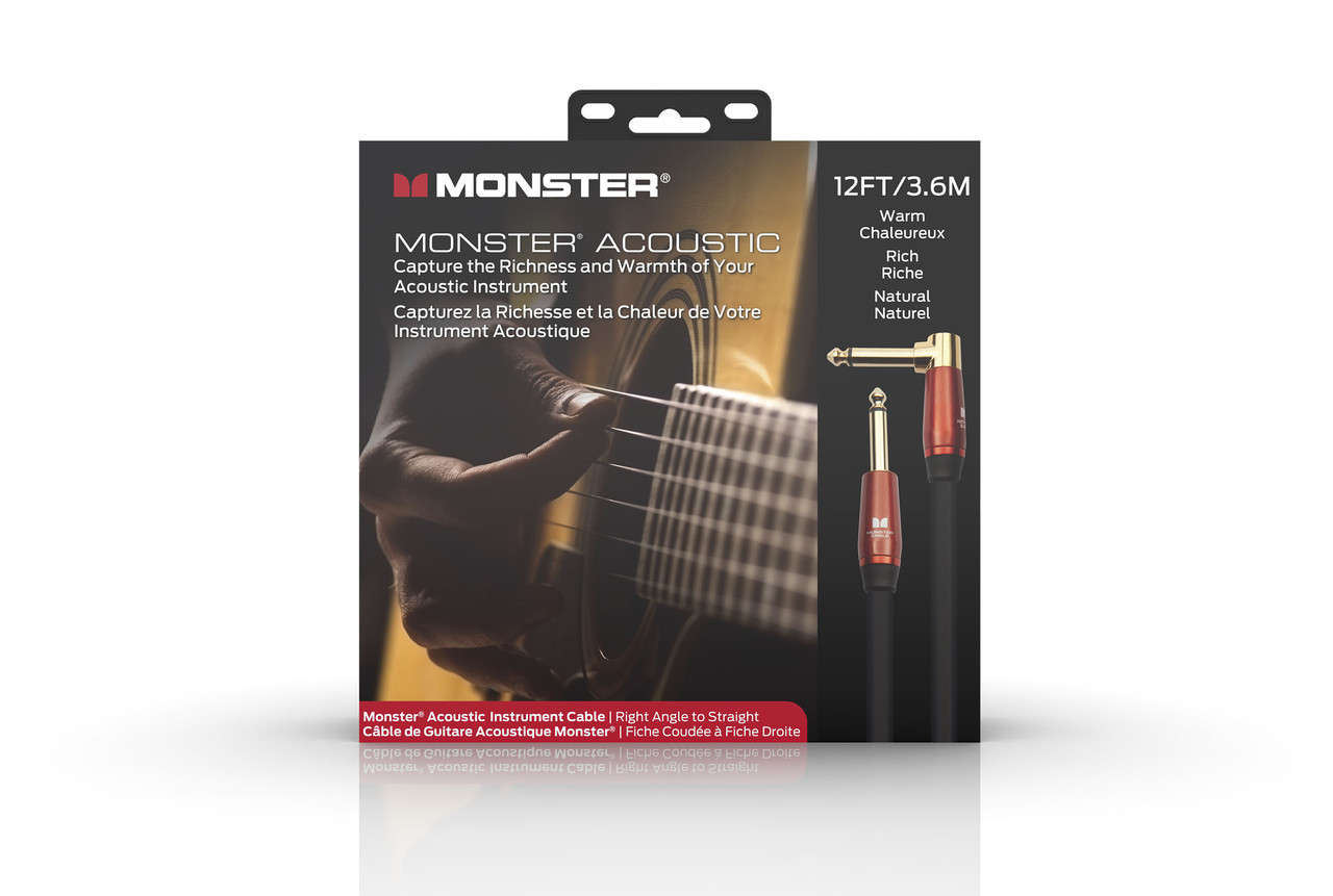 Monster ACST2-12AWW Prolink Acoustic 1/4" Instrument Cable 12 ft - Right Angle to Straight (MACST2-12AWW-U) | Musician Madness