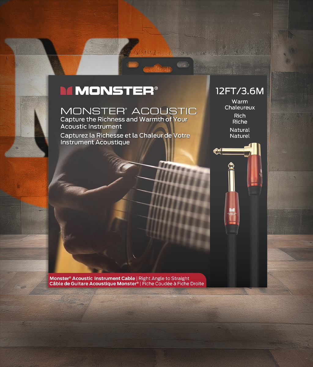 Monster ACST2-12AWW Prolink Acoustic 1/4" Instrument Cable 12 ft - Right Angle to Straight (MACST2-12AWW-U) | Musician Madness