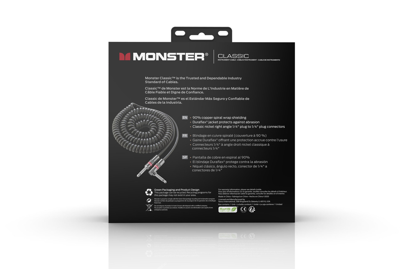 Mnstr Classic 21' Coiled Cable1/4" Straight to Straight Buy the Monster Cable Mnstr Classic 21' Coiled Cable1/4" Straight To Straight (CLAS-I-21ACWW-U) at MusicianÂ…