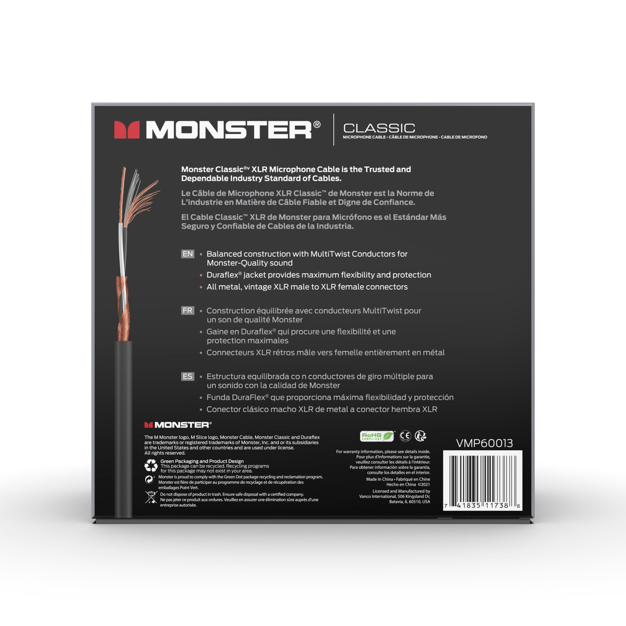Monster CLAS-M-100WW Classic Microphone Cable 100' (CLAS-M-100WW-U) | Musician Madness