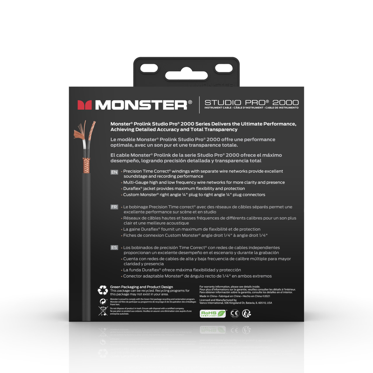 Monster SP2000-I-0.75DAWW Studio Pro 200 Instrument Cable 8" Right Angle to Right Angle (SP2000-I-0.75DAWW-U) | Musician Madness