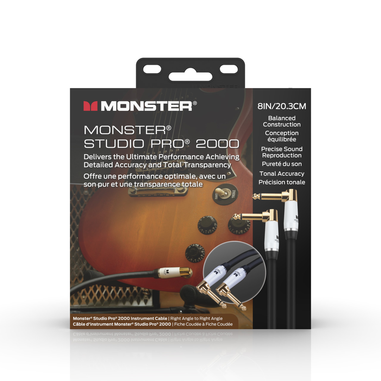 Monster SP2000-I-0.75DAWW Studio Pro 200 Instrument Cable 8" Right Angle to Right Angle (SP2000-I-0.75DAWW-U) | Musician Madness