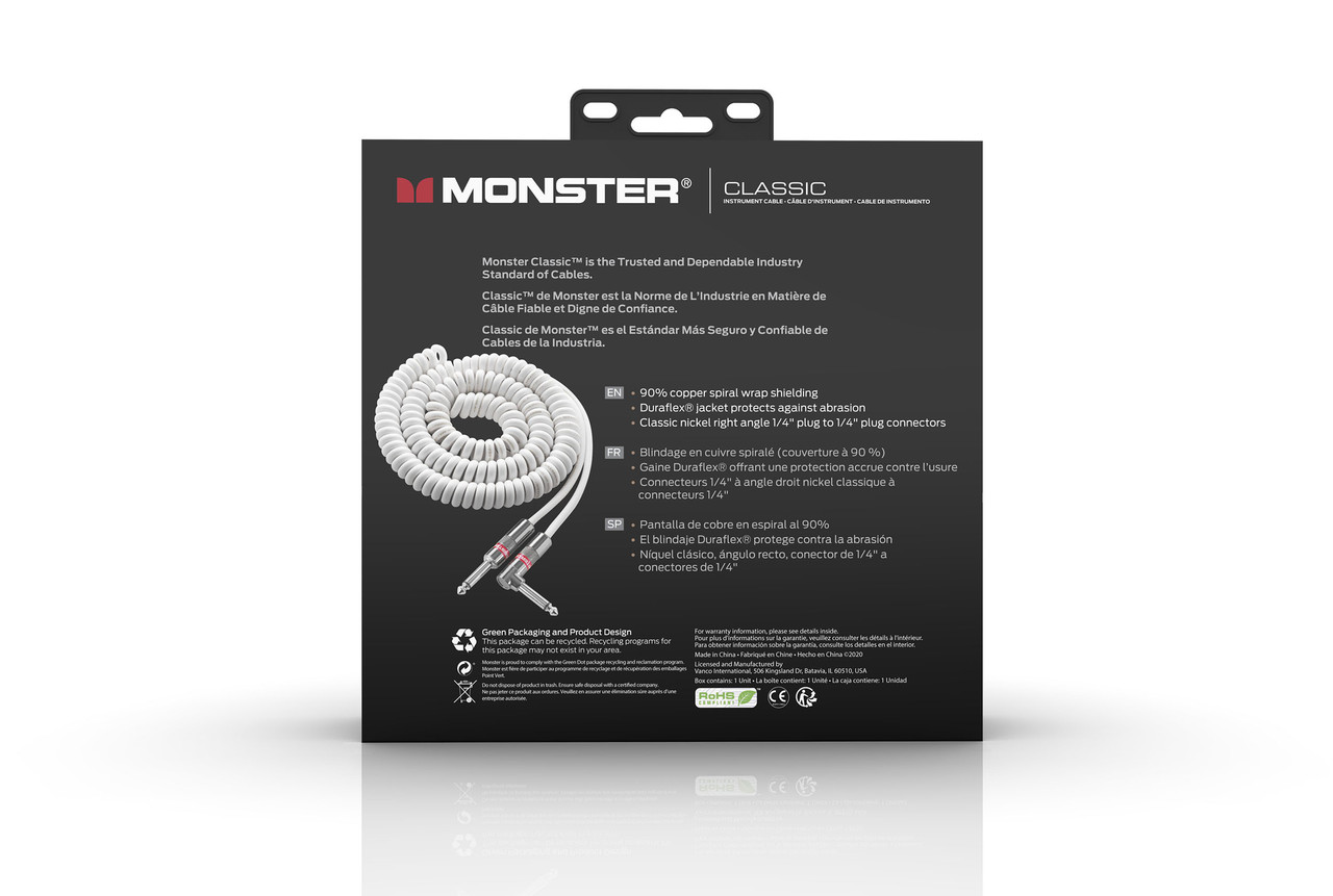 Monster CLAS-I-21ACWHWW Prolink Monster Classic 1/4" Instrument Cable 12 ft - Coiled. White (CLAS-I-21ACWHWW-U) | Musician Madness