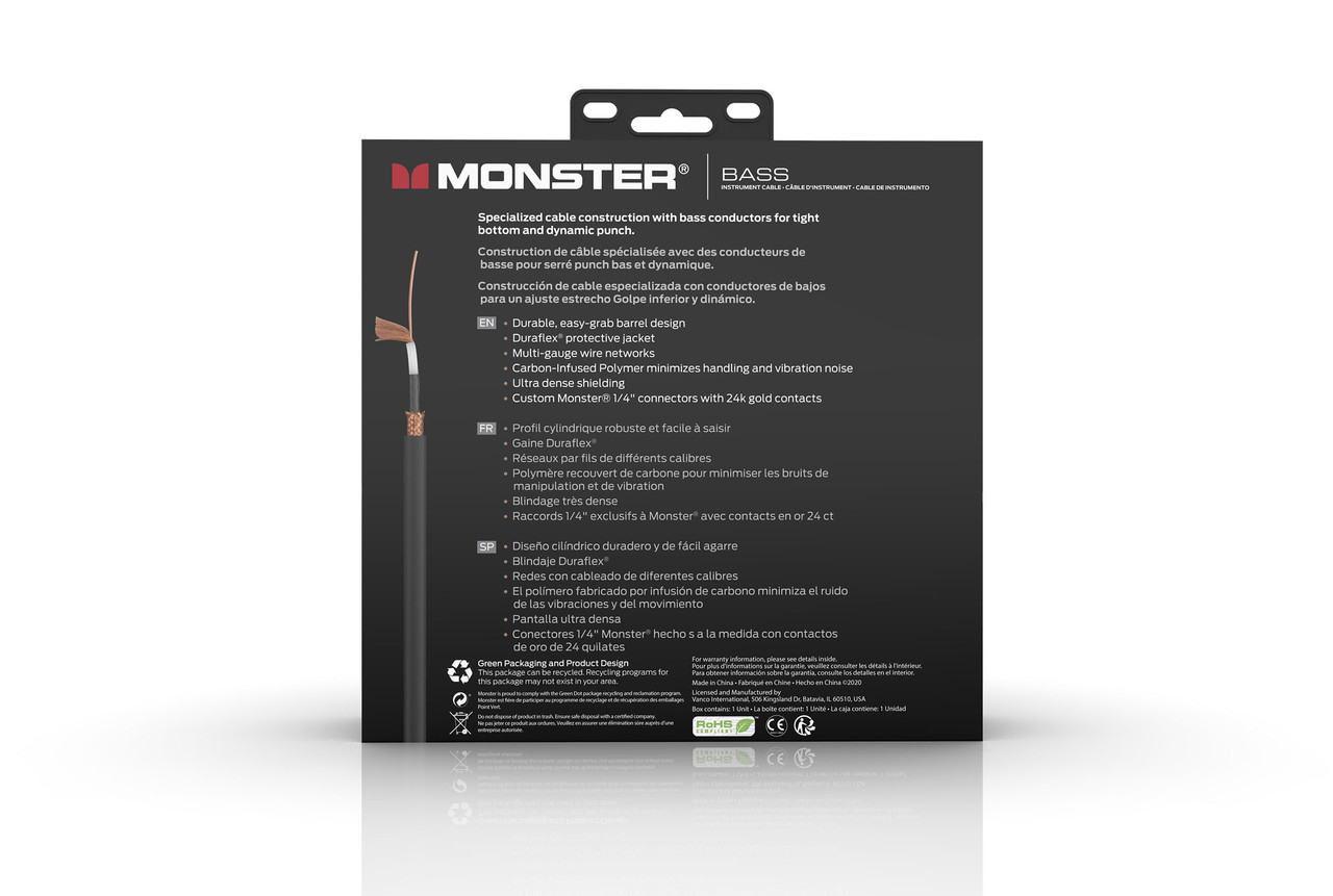 Monster Bass 12' Cable 1/4" Straight to Straight Buy the Monster Cable Bass 12' Cable 1/4" Straight To Straight (MBASS2-12WW-U) at Musician Madness with fast