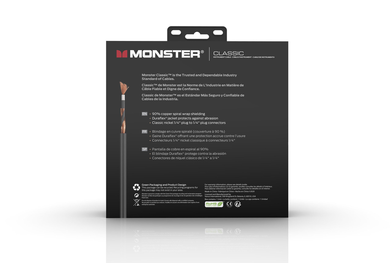 Monster CLAS-I-21AWW Prolink Monster Classic 1/4" Instrument Cable 21 ft - Right Angle to Straight (CLAS-I-21AWW-U) | Musician Madness