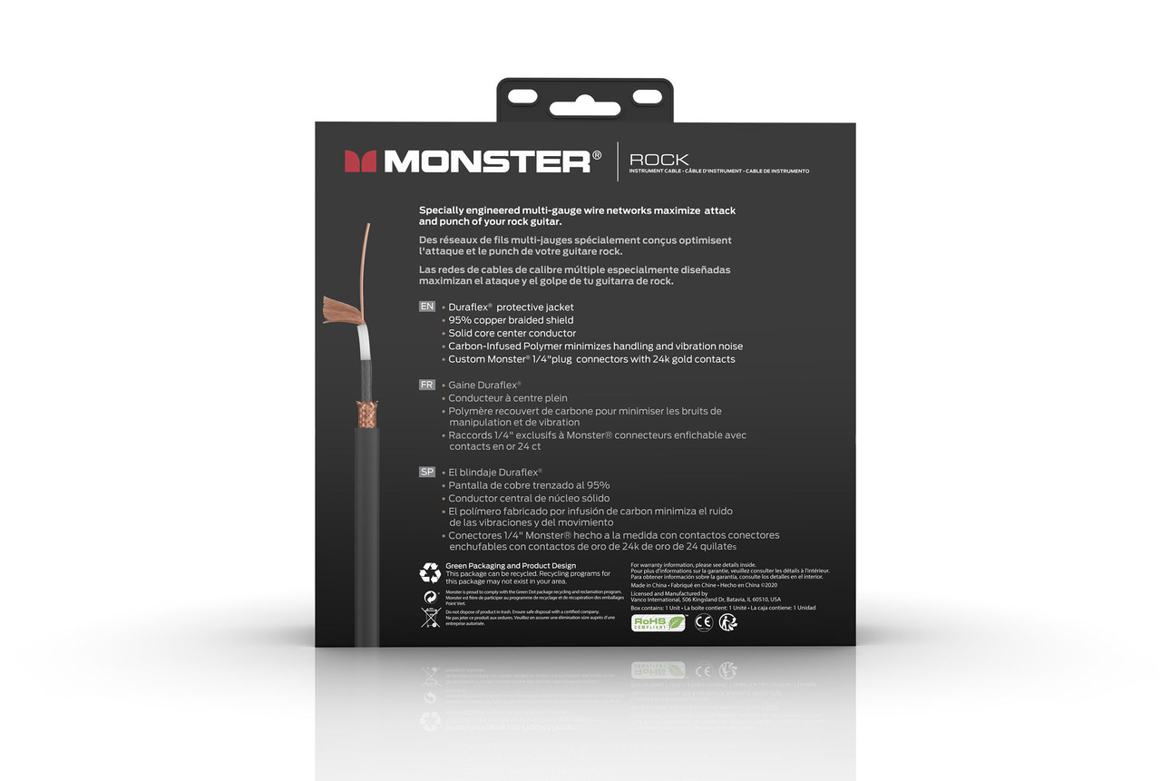 Monster Rock 12' R/A Cable Straight to Right Angle Buy the Monster Cable Rock 12' R/A Cable Straight To Right Angle (MROCK2-12AWW-U) at Musician Madness with fastÂ…