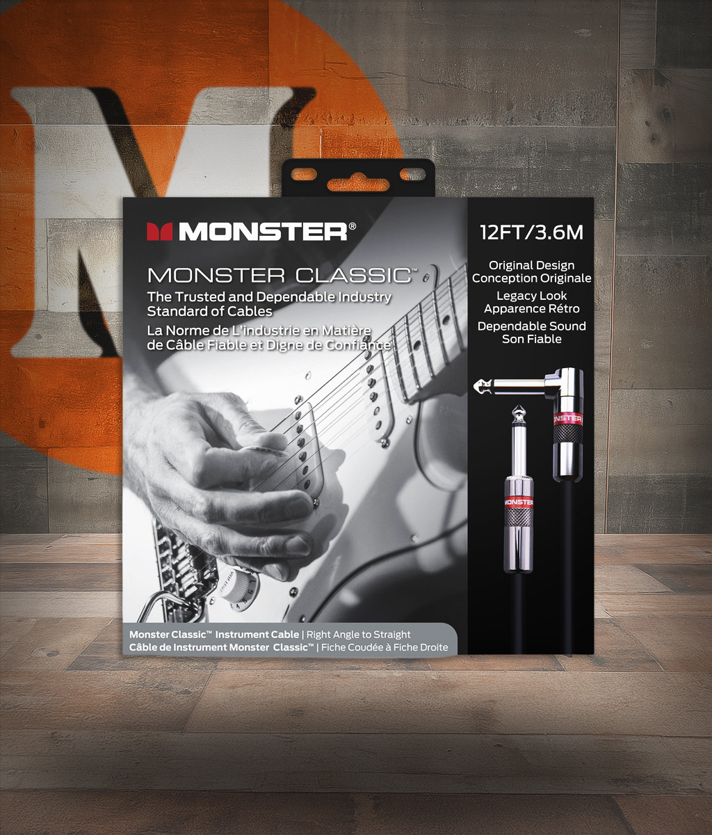 Monster CLAS-I-12AWW Prolink Monster Classic 1/4" Instrument Cable. 12 ft - Right Angle to Straight (CLAS-I-12AWW-U) | Musician Madness