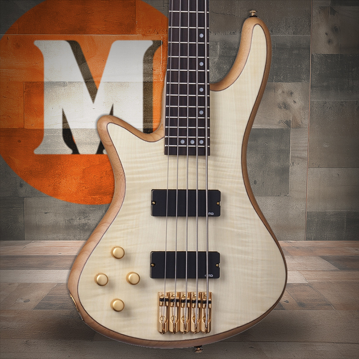 Schecter Stiletto Custom-5 Left Hand Bass Guitar - Natural Satin (2542) | Musician Madness
