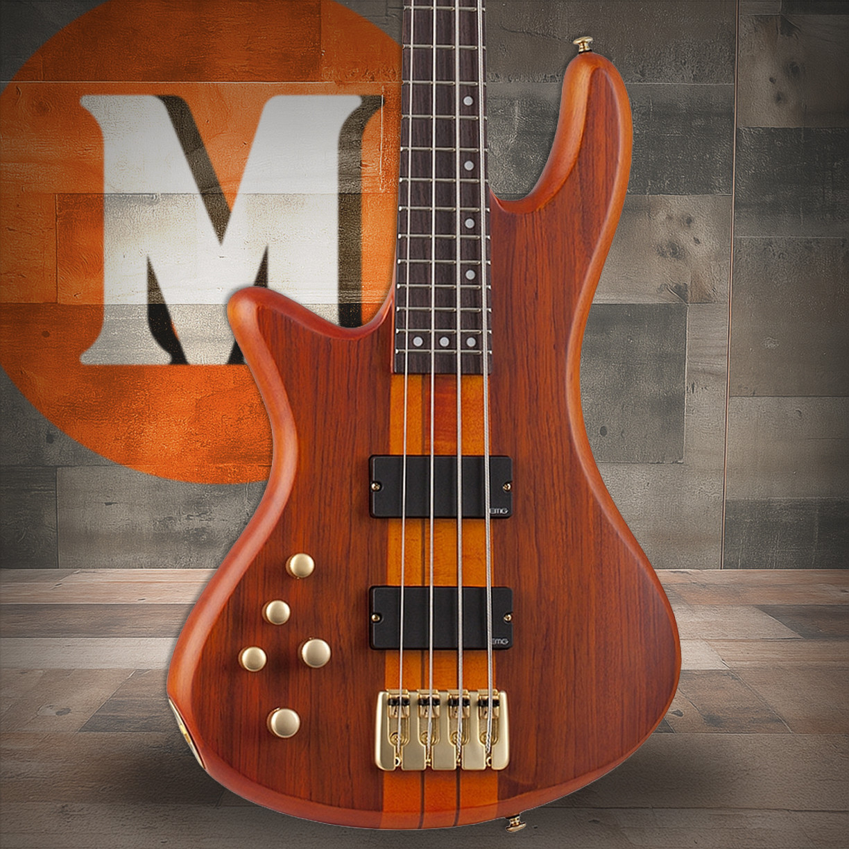 Schecter Stiletto Studio-4 Left Hand Bass Guitar - Honey Satin (2760) | Musician Madness