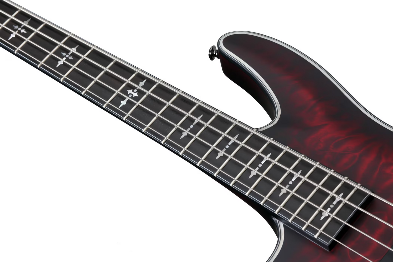 Schecter Hellraiser Extreme-4 LH - Crimson Red Burst Satin (1912) | Musician Madness