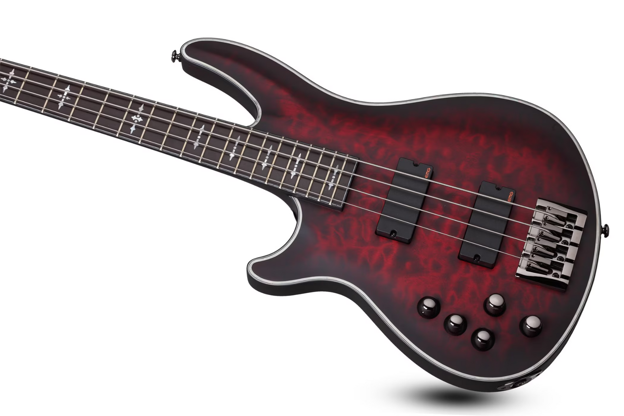 Schecter Hellraiser Extreme-4 LH - Crimson Red Burst Satin (1912) | Musician Madness