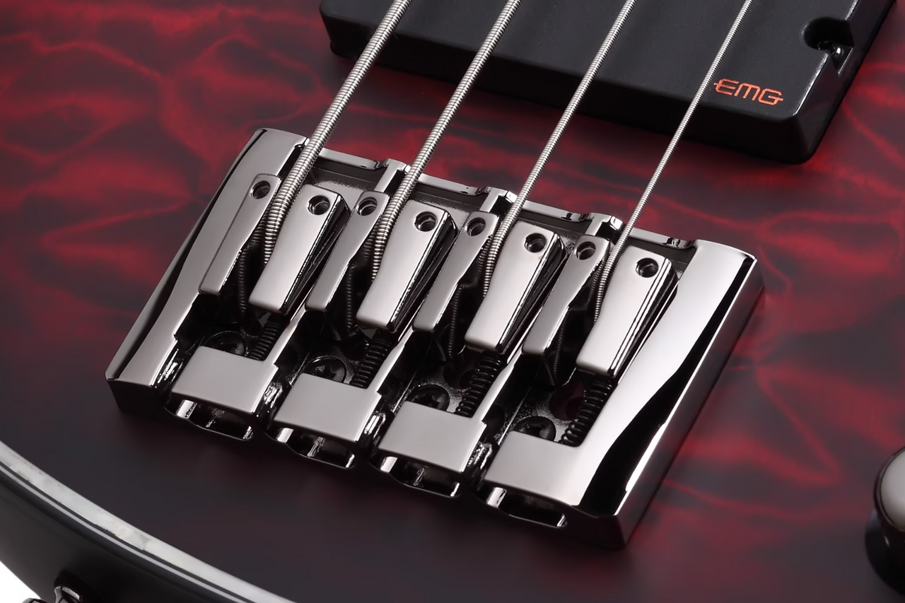 Schecter Hellraiser Extreme-4 LH - Crimson Red Burst Satin (1912) | Musician Madness