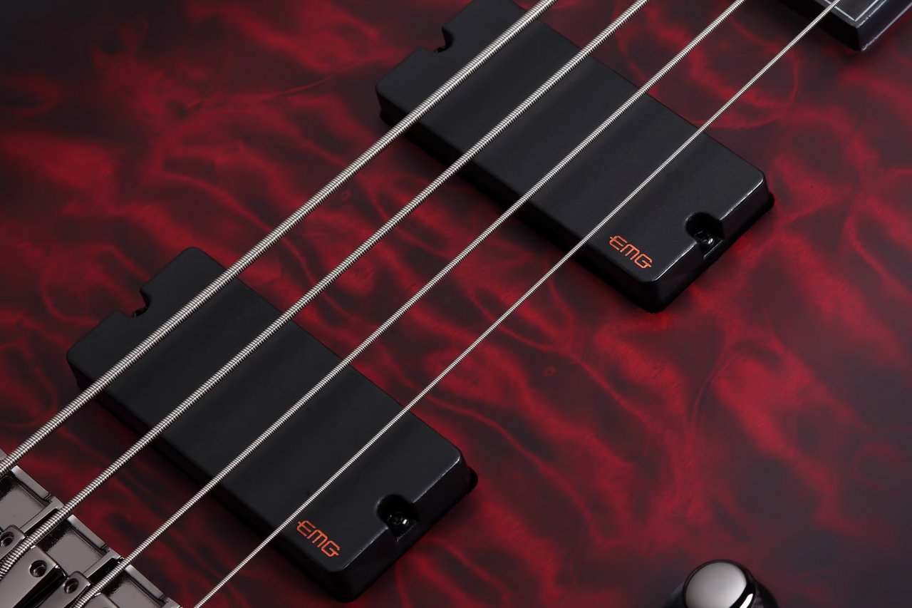 Schecter Hellraiser Extreme-4 LH - Crimson Red Burst Satin (1912) | Musician Madness