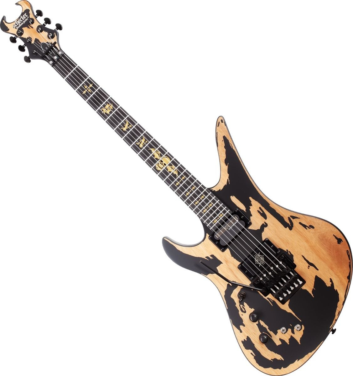 Schecter Synyster Custom-S Distressed Left Hand Electric Guitar - Satin Black (1751)