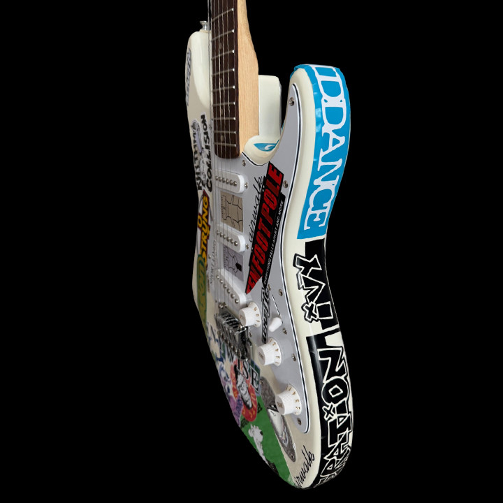 Fender Squier Stratocaster Tom DeLonge Sticker Strat Electric Guitar - Olympic White | Musician Madness