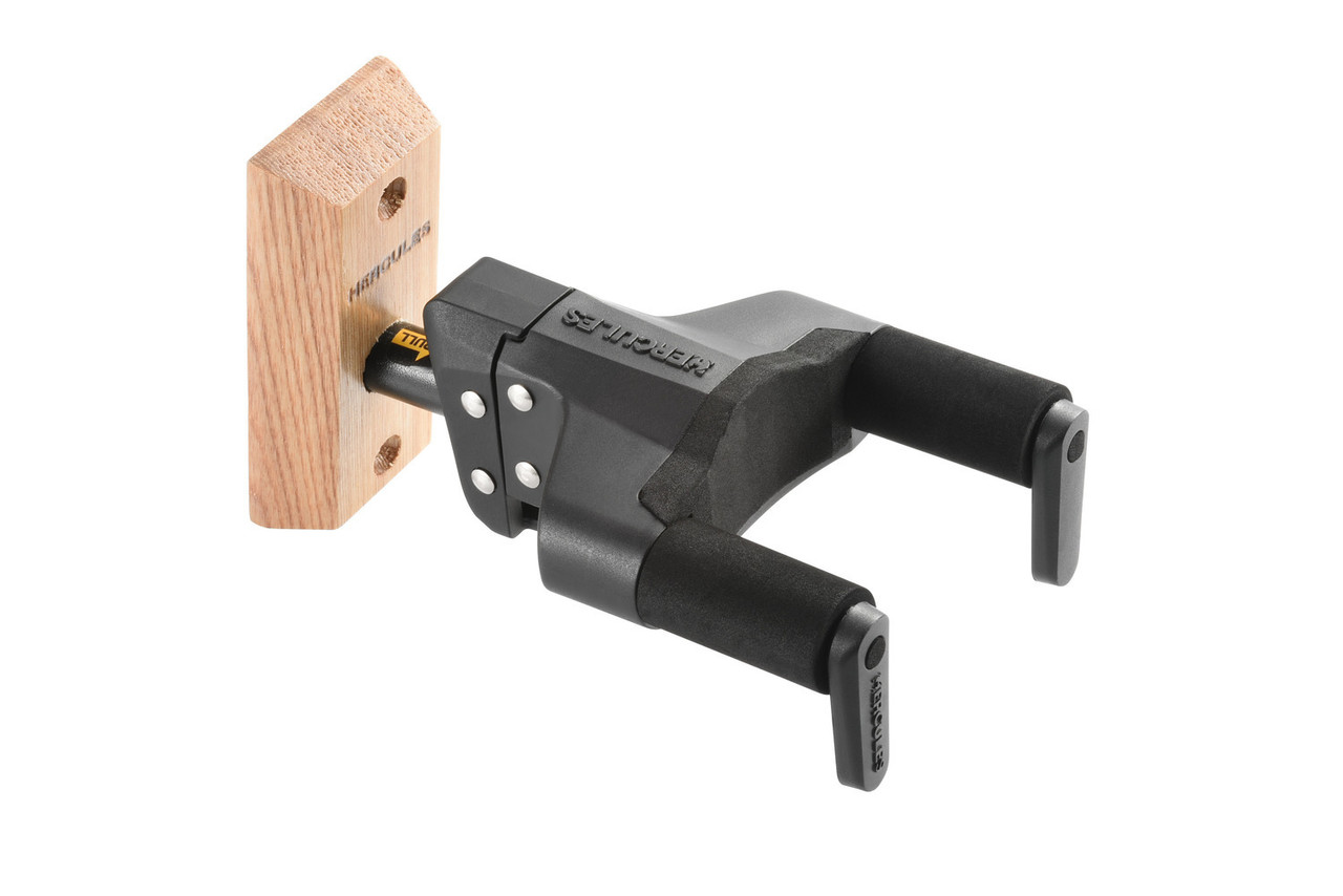 Hercules Plus Series Universal AutoGrip Wood Base Short Arm Wall Mount Guitar Hanger (GSP38WBPLUS) | Musician Madness