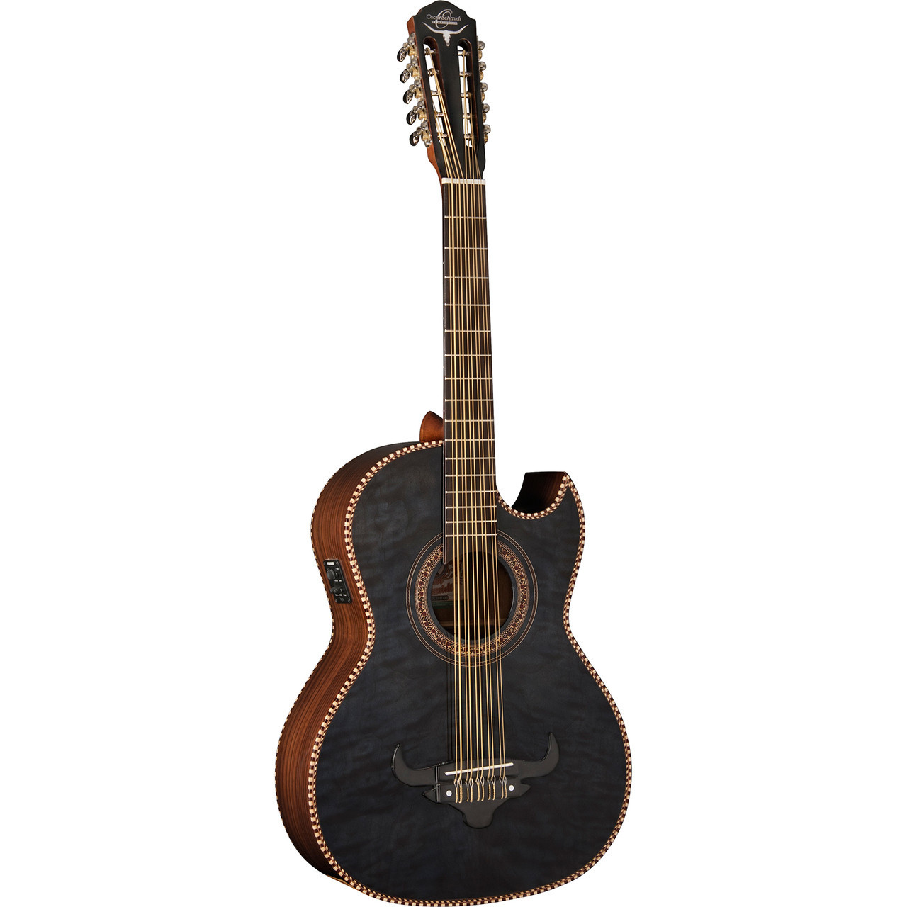 Oscar Schmidt 10 String OH32SE Acoustic-Electric Bajo Quinto w/ Deluxe Gig Bag Trans - Quilt Black (OH32SEQTB-U) | Musician Madness