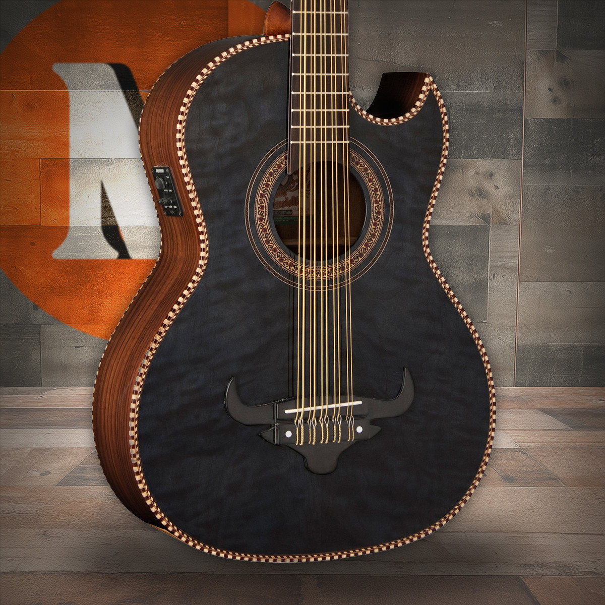Oscar Schmidt 10 String OH32SE Acoustic-Electric Bajo Quinto w/ Deluxe Gig Bag Trans - Quilt Black (OH32SEQTB-O)