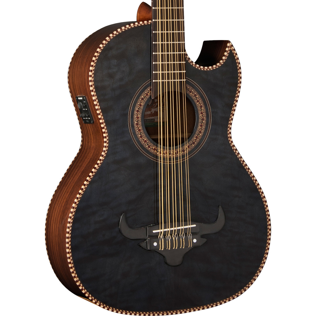 Oscar Schmidt 10 String OH32SE Acoustic-Electric Bajo Quinto w/ Deluxe Gig Bag Trans - Quilt Black (OH32SEQTB-U) | Musician Madness
