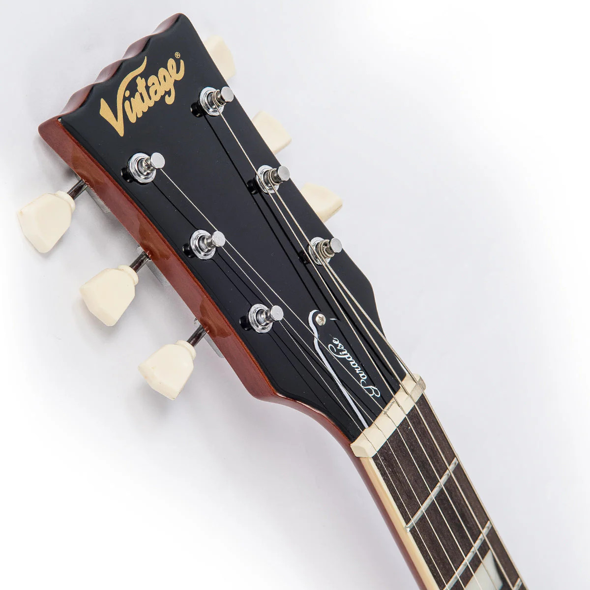 Vintage V100AFD Reissued Electric Guitar Left Hand - Flamed Amber (LV100AFD)
