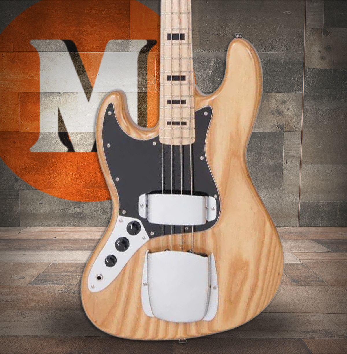 Vintage VJ74 Reissued Maple Fingerboard Bass Guitar Left Hand - Natural Ash