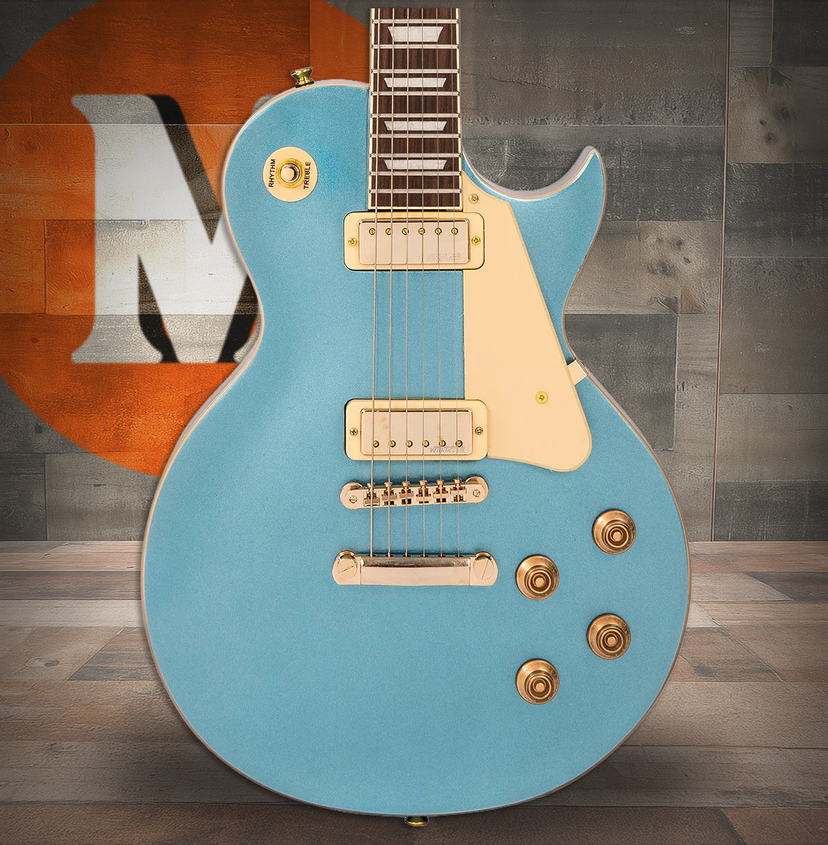 Vintage V100M Mini Double Coil ReIssued Electric Guitar ~ Gun Hill Blue (V100MGHB)