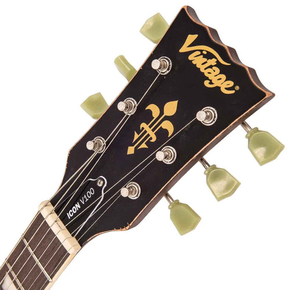 Vintage V100 ICON Electric Guitar ~ Distressed Tobacco Sunburst (V100MRTSB) | Musician Madness