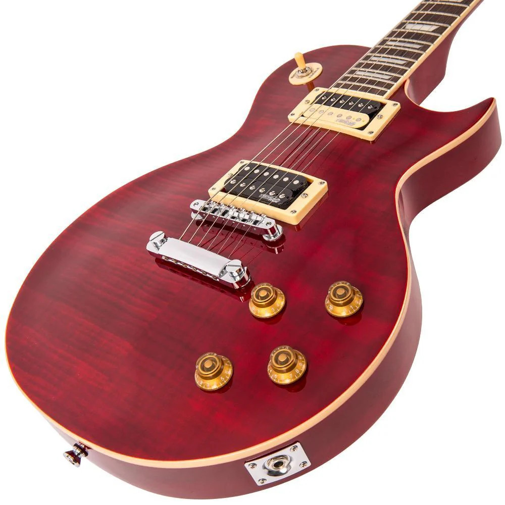 Vintage V100T ReIssued Electric Guitar ~ Flamed Trans Wine Red (V100TWR) | Musician Madness