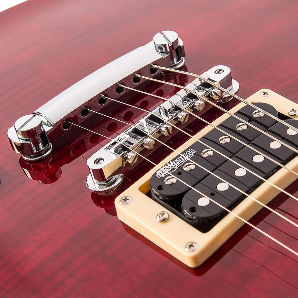 Vintage V100T ReIssued Electric Guitar ~ Flamed Trans Wine Red (V100TWR) | Musician Madness