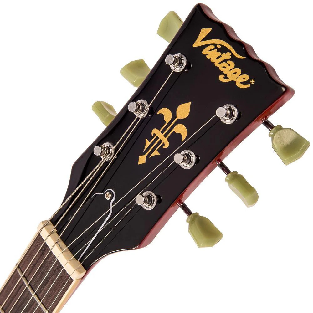 Vintage V100T ReIssued Electric Guitar ~ Flamed Trans Wine Red (V100TWR) | Musician Madness