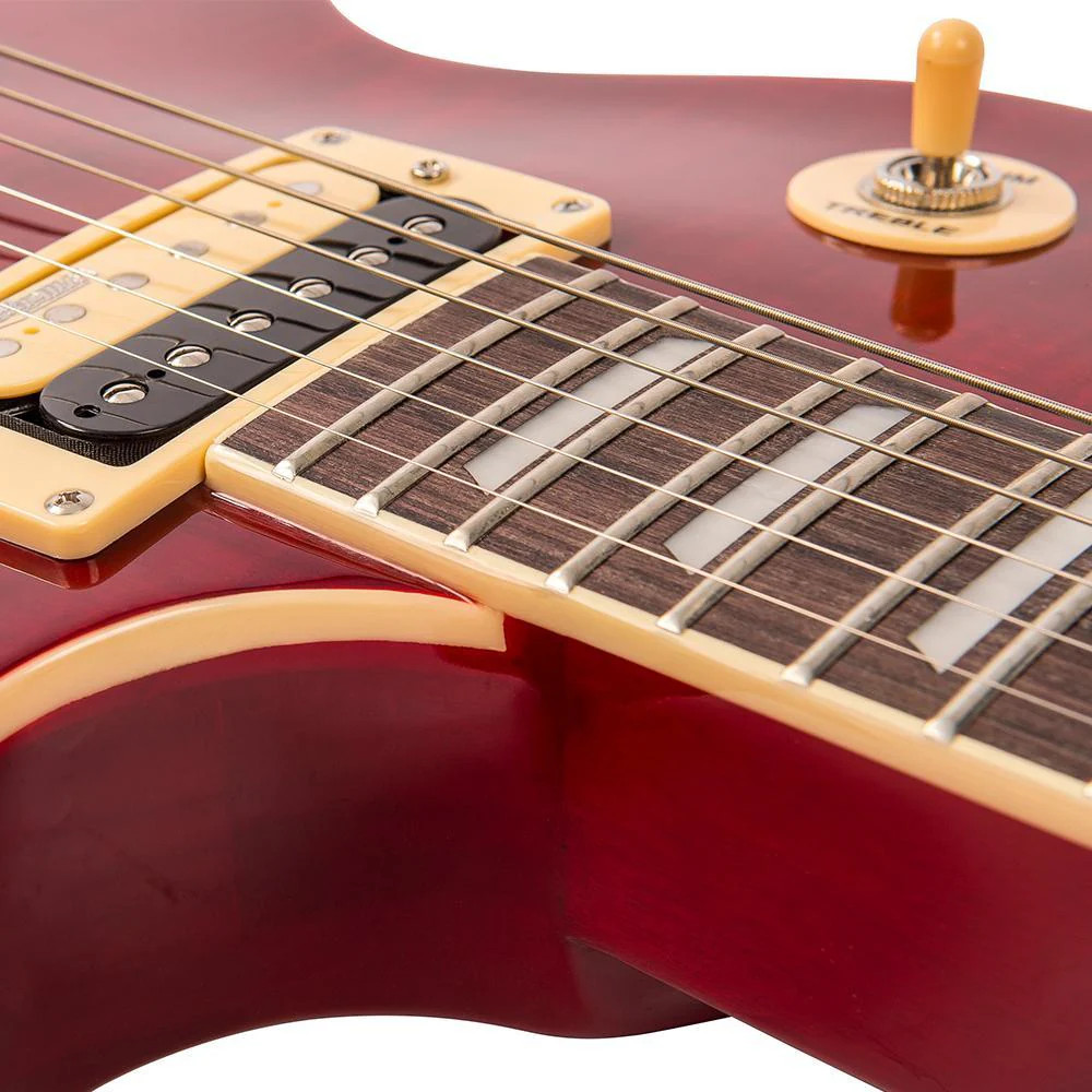 Vintage V100T ReIssued Electric Guitar ~ Flamed Trans Wine Red (V100TWR) | Musician Madness