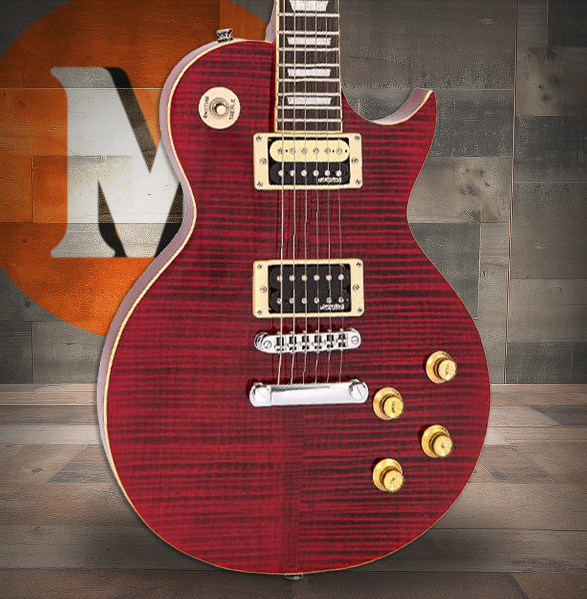 Vintage V100T ReIssued Electric Guitar ~ Flamed Trans Wine Red (V100TWR)