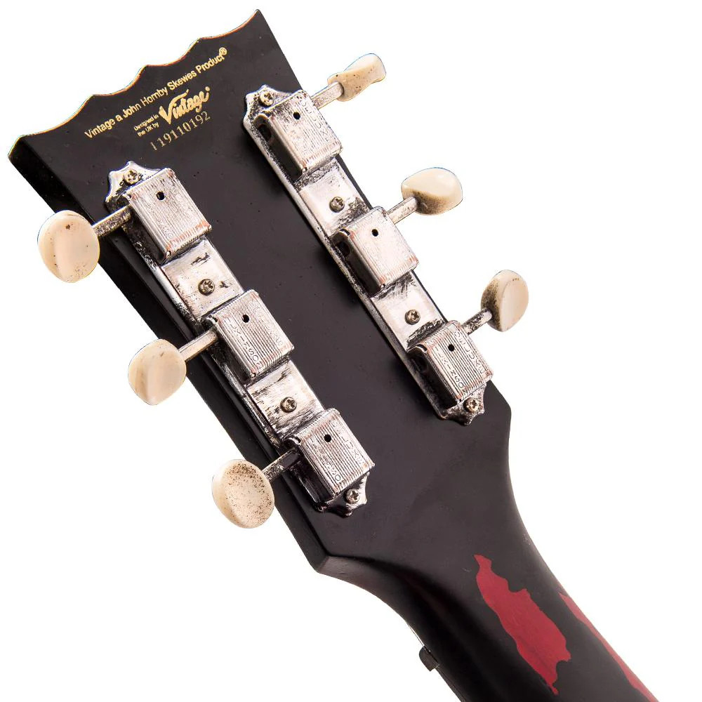 Vintage V120 ICON Electric Guitar ~ Distressed Black Over Cherry Red (V120MRBK)