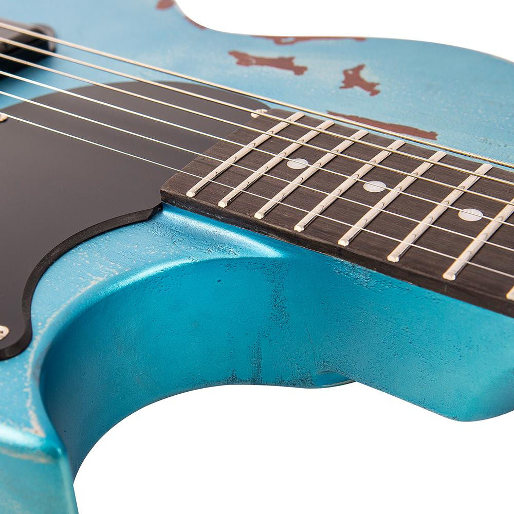 Vintage V120 ICON Electric Guitar ~ Distressed Gun Hill Blue Over Sunburst (V120MRGHB)|Musician Madness