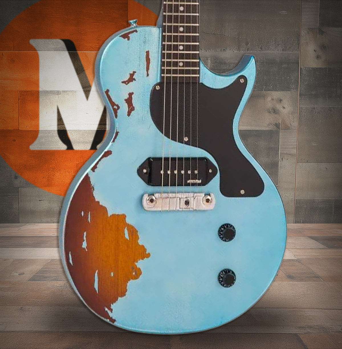 Vintage V120 ICON Electric Guitar ~ Distressed Gun Hill Blue Over Sunburst (V120MRGHB)