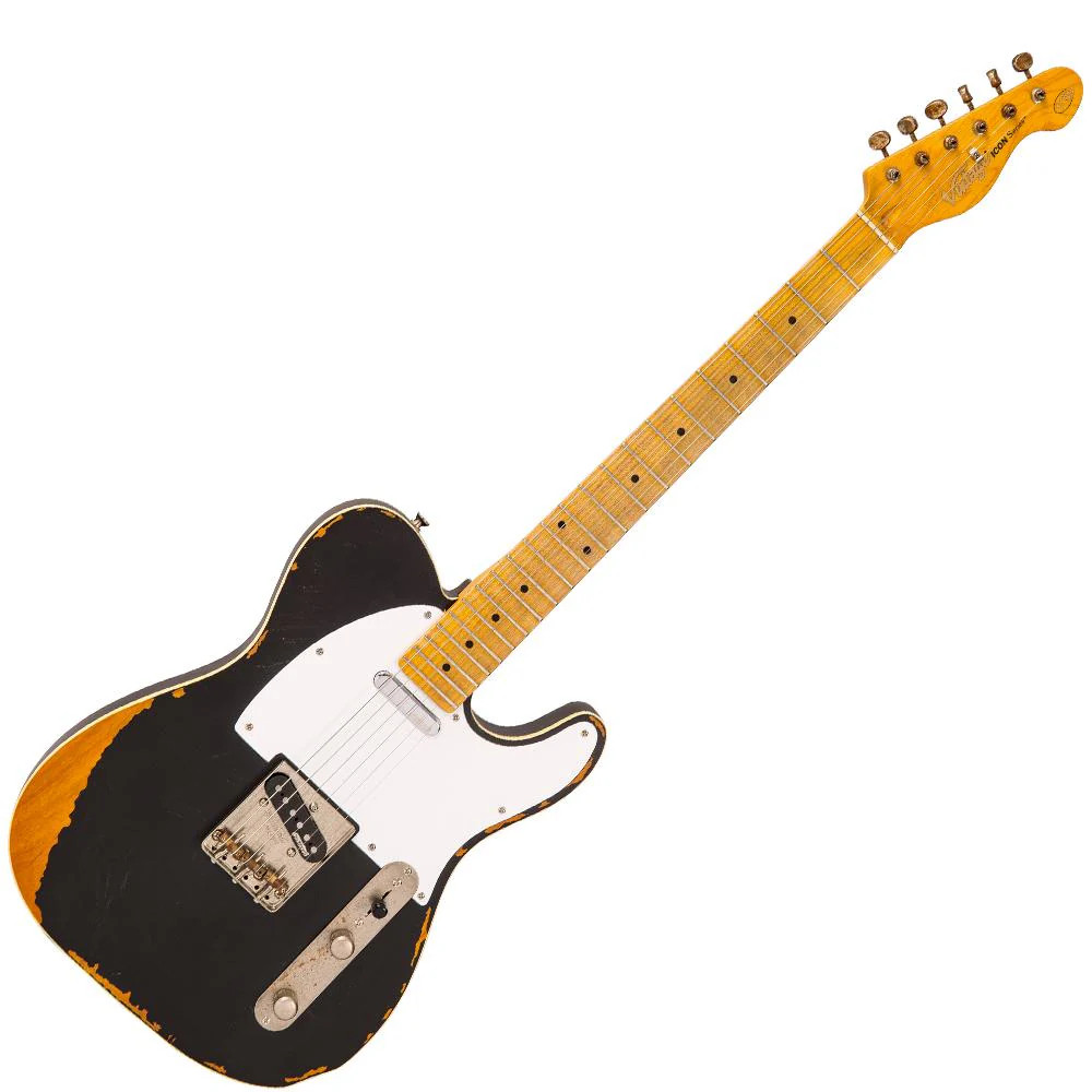 Vintage V59 ICON Electric Guitar - Distressed Black (V59MRBK) | Musician Madness