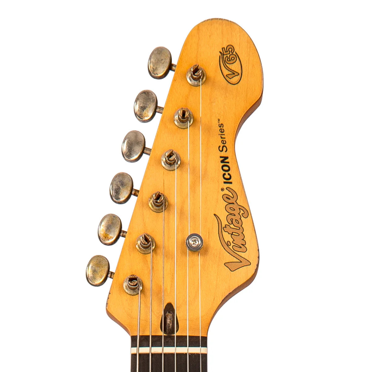 Vintage V65 ICON Vibrato Electric Guitar - Distressed Black (V65VMRBK)