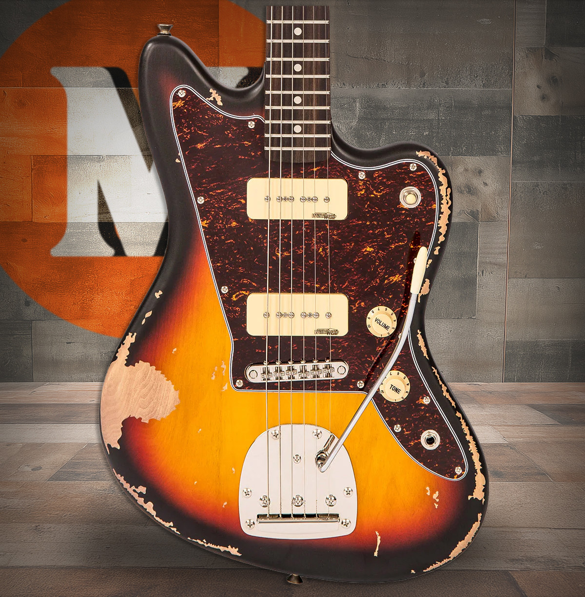 Vintage V65 ICON Vibrato Electric Guitar - Distressed Tobacco Sunburst (V65VMRSB)