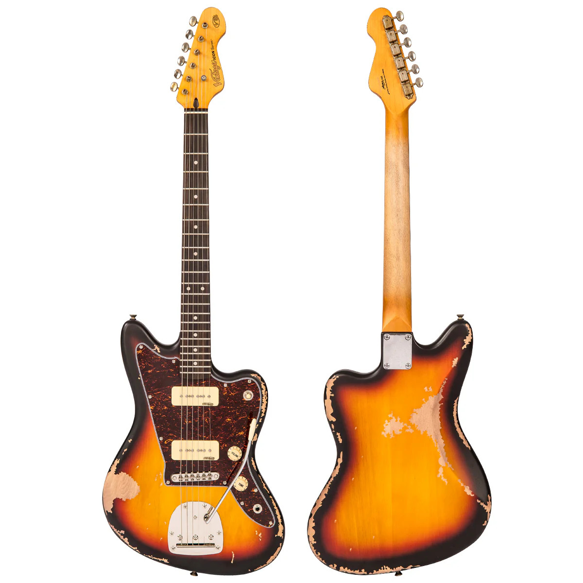 Vintage V65 ICON Vibrato Electric Guitar - Distressed Tobacco Sunburst (V65VMRSB) | Musician Madness