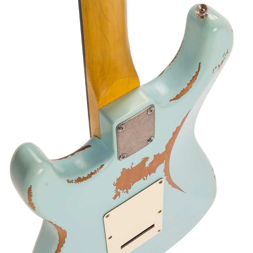 Vintage V6H ICON HSS Electric Guitar - Ultra-Gloss Distressed Laguna Blue (V6HMRLB) | Musician Madness