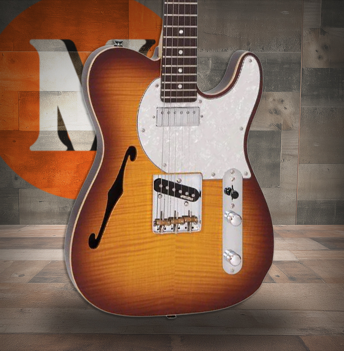 Vintage V72 ReIssued Custom Spec Electric Guitar - Flame Tobacco Burst (V72FTB)