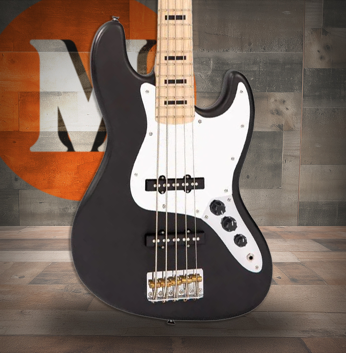 Vintage VJ75 ReIssued Maple Fingerboard Bass Guitar  5-String - Black (VJ75MBK)