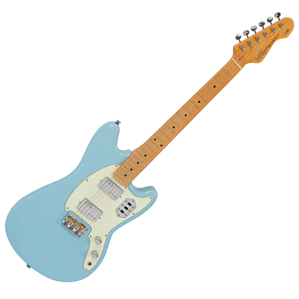 Vintage REVO Series 'Colt HH Twin' Hardtail Electric Guitar - Laguna Blue | Musician Madness