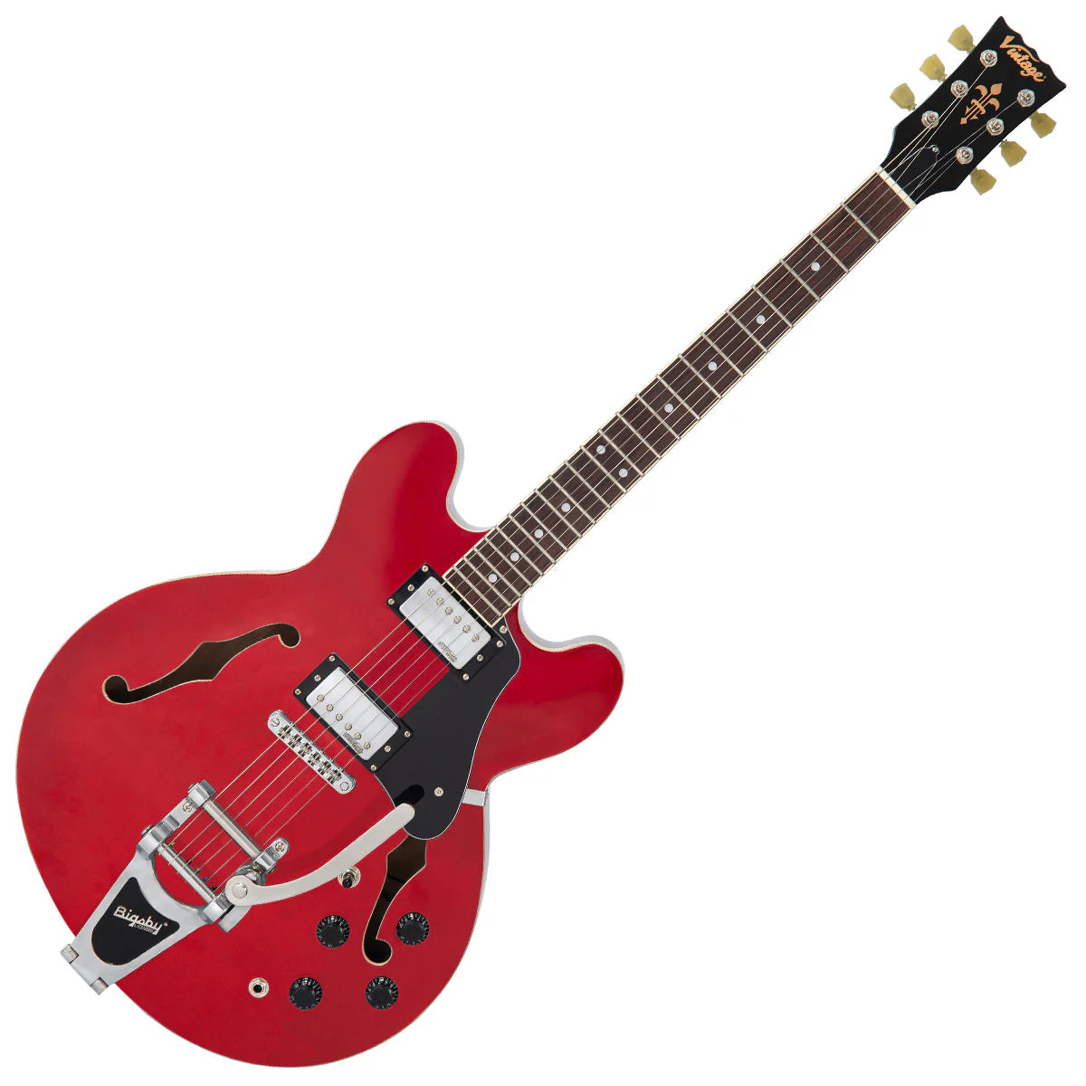 Vintage VSA500B ReIssued Semi Acoustic Guitar w/Bigsby - Cherry Red (VSA500BCR)
