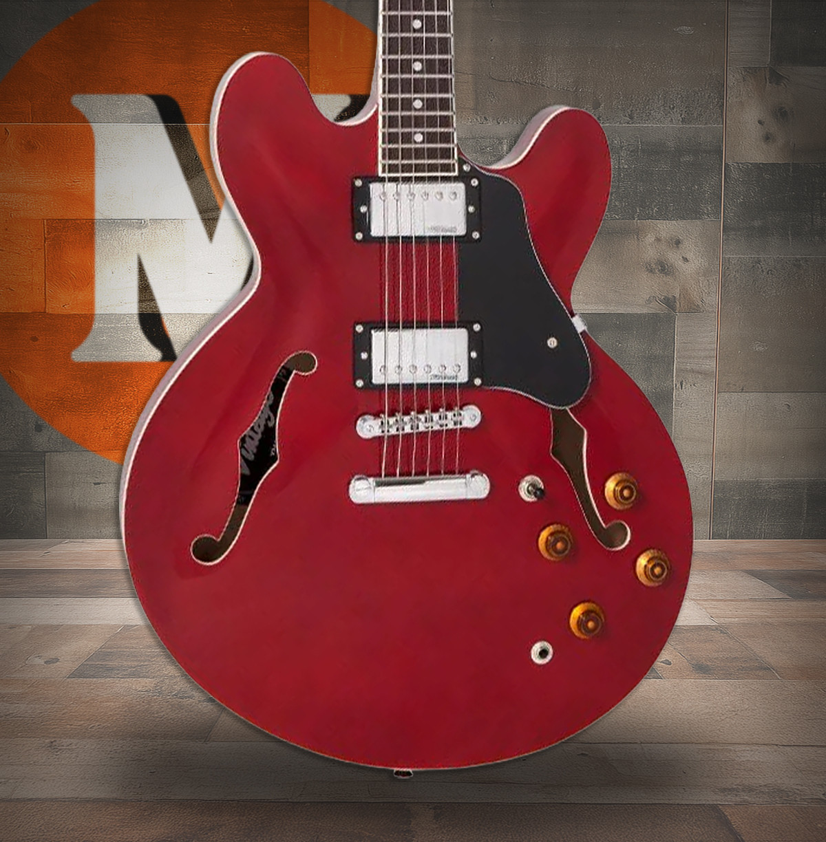 Vintage VSA500 ReIssued Semi Acoustic Guitar - Cherry Red (VSA500CR)