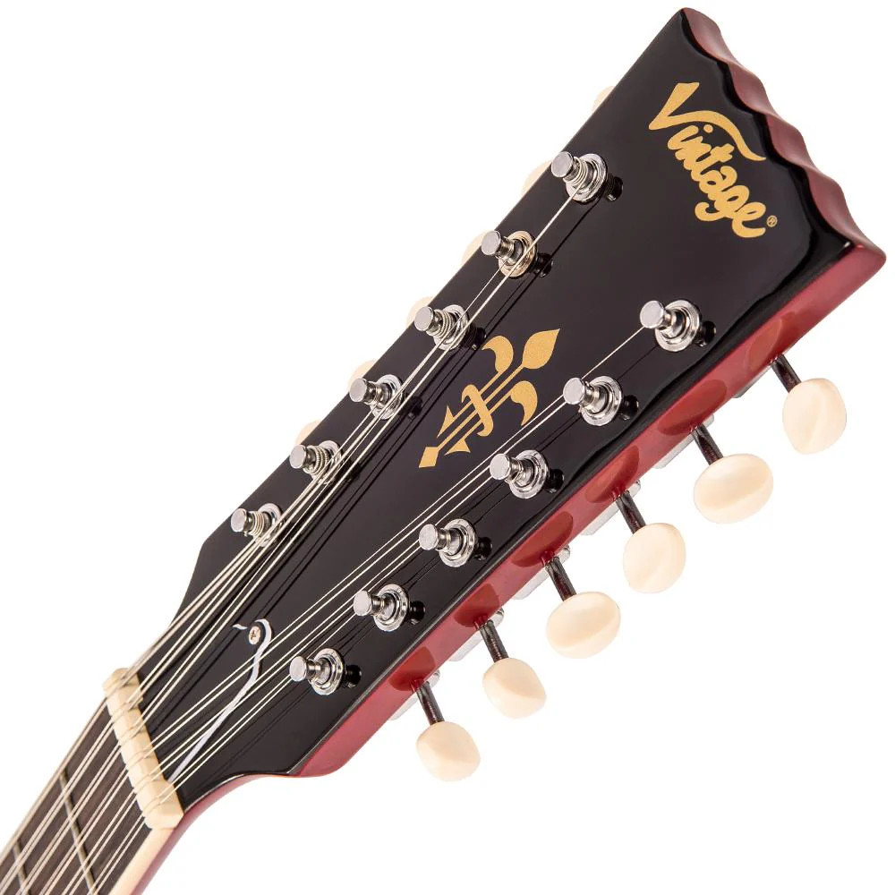 Vintage VSA500 ReIssued 12 String Semi Acoustic Guitar ~ Cherry Red (VSA500CR-12) | Musician Madness
