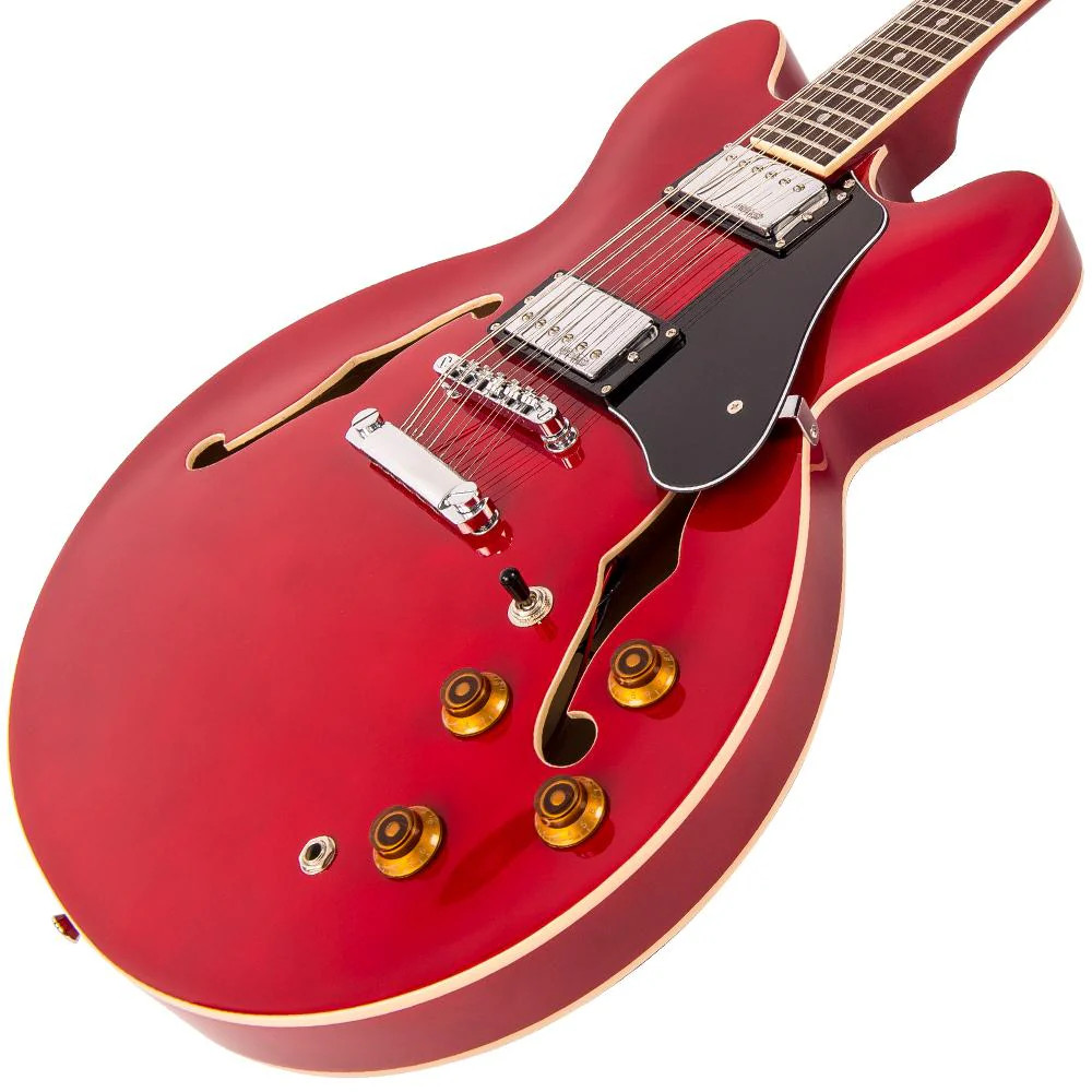 Vintage VSA500 ReIssued 12 String Semi Acoustic Guitar ~ Cherry Red (VSA500CR-12) | Musician Madness