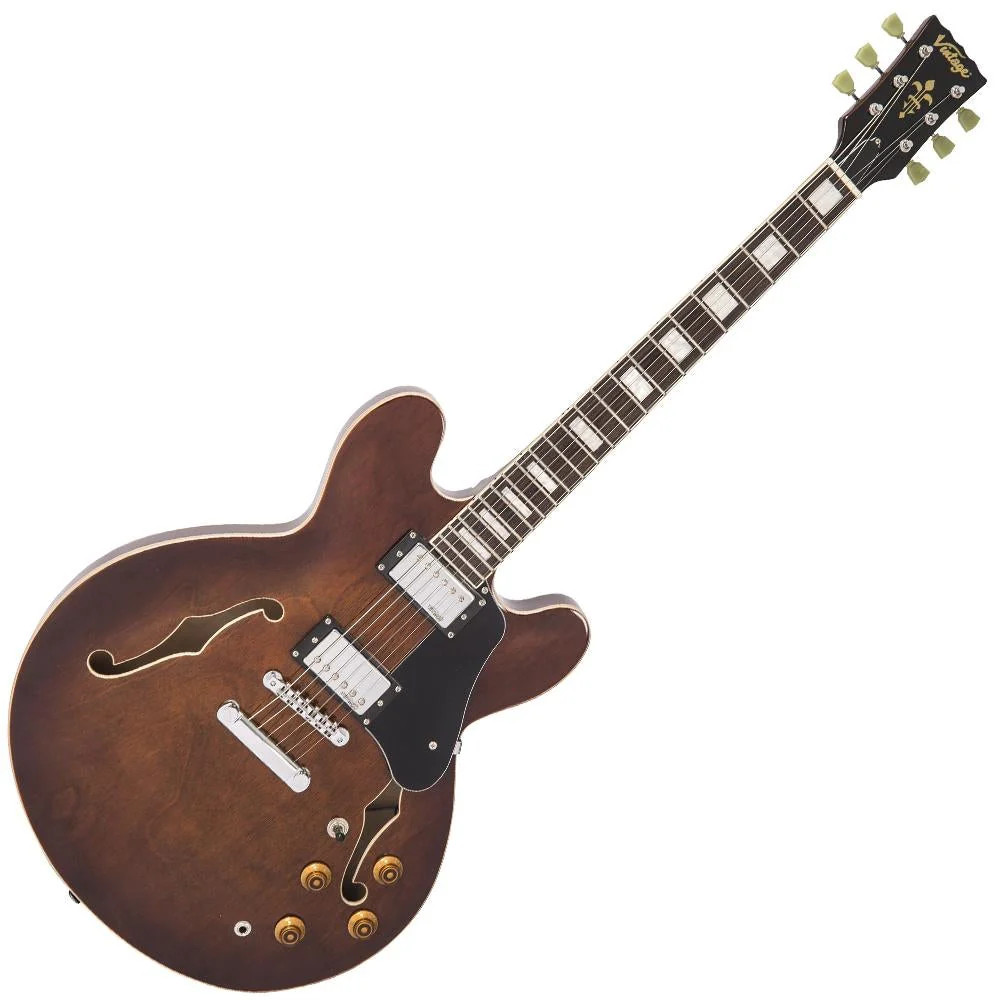 Vintage VSA500 Re-Issued Semi Acoustic Guitar - Natural Walnut (VSA500W) | Musician Madness